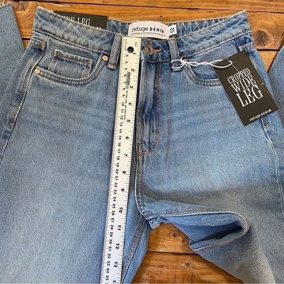 REFUGE denim jeans wide legs high rise waist blue 100% cotton cargo cropped 1 - Picture 11 of 15